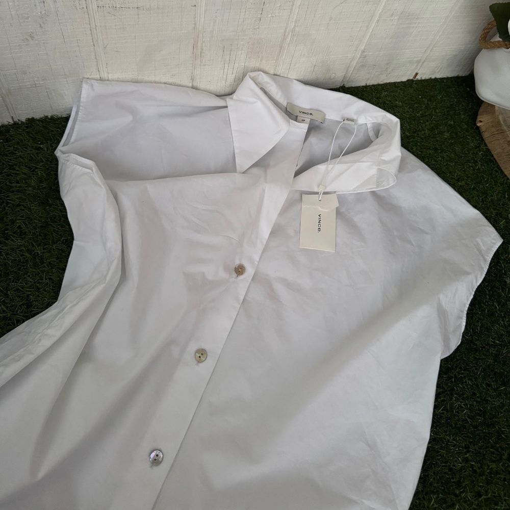 VINCE SHAPED COLLAR CAP SLEEVE BLOUSE Size S Small New with tags $295 - Picture 8 of 10